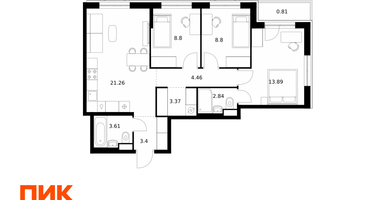 3-к. квартира, 71 м²