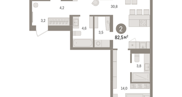 2-к. квартира, 82&nbsp;м²