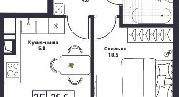 1-к. квартира, 36&nbsp;м²