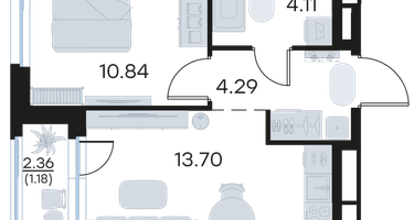 1-к. квартира, 34 м²