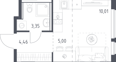 1-к. квартира, 22&nbsp;м²