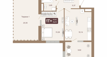 1-к. квартира, 78&nbsp;м²