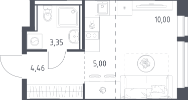 1-к. квартира, 22&nbsp;м²