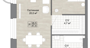 Студия, 47 м²