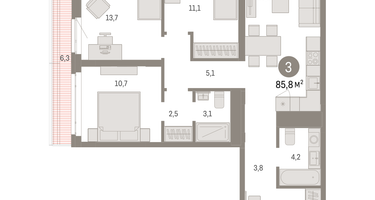 3-к. квартира, 86&nbsp;м²