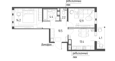 2-к. квартира, 59&nbsp;м²