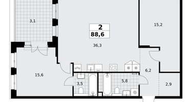 2-к. квартира, 88&nbsp;м²