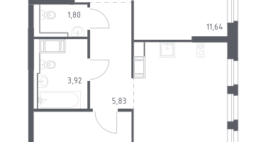 2-к. квартира, 55&nbsp;м²