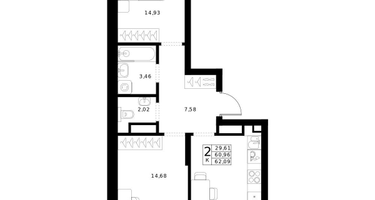 2-к. квартира, 62 м²