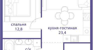 1-к. квартира, 54&nbsp;м²