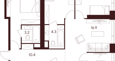 4-к. квартира, 92&nbsp;м²