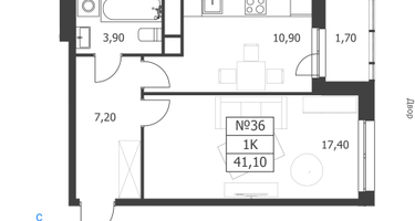 1-к. квартира, 41&nbsp;м²