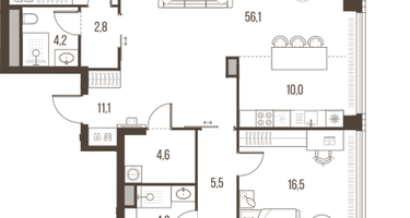 4-к. квартира, 167 м²