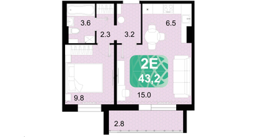 2-к. квартира, 43 м²