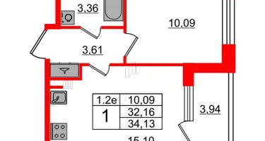 1-к. квартира, 32&nbsp;м²
