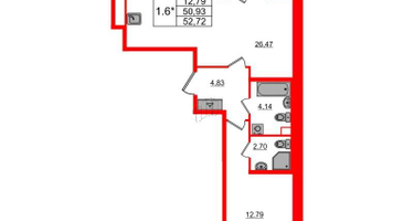 1-к. квартира, 50&nbsp;м²