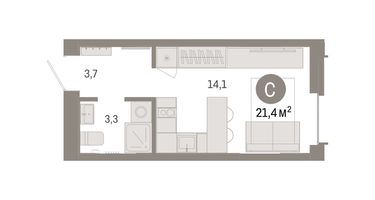 Студия, 21&nbsp;м²