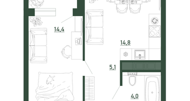 1-к. квартира, 39 м²