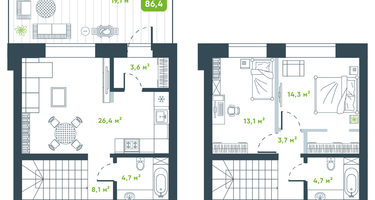 3-к. квартира, 86&nbsp;м²