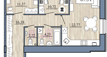 2-к. квартира, 67&nbsp;м²
