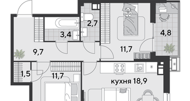 2-к. квартира, 62&nbsp;м²