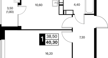 1-к. квартира, 40&nbsp;м²