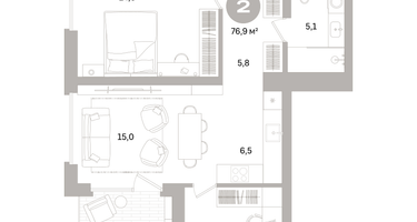2-к. квартира, 76 м²