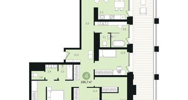 4-к. квартира, 186 м²