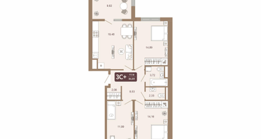 3-к. квартира, 86&nbsp;м²