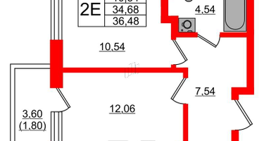 1-к. квартира, 34&nbsp;м²