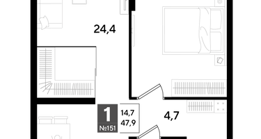 1-к. квартира, 47 м²