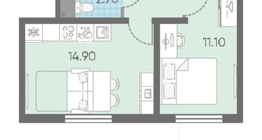 1-к. квартира, 31&nbsp;м²