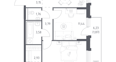 2-к. квартира, 62&nbsp;м²