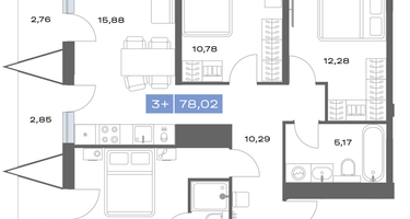 3-к. квартира, 78 м²
