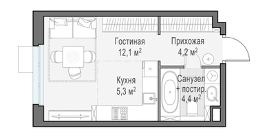 Студия, 26&nbsp;м²