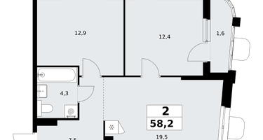2-к. квартира, 58 м²