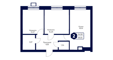 2-к. квартира, 59&nbsp;м²
