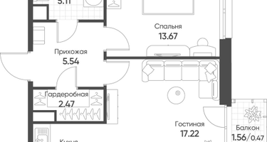 2-к. квартира, 49&nbsp;м²