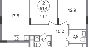 2-к. квартира, 61&nbsp;м²