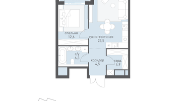 1-к. квартира, 54&nbsp;м²