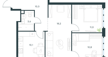 3-к. квартира, 64 м²