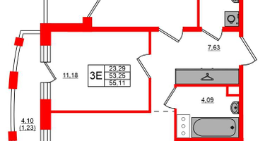 2-к. квартира, 55&nbsp;м²