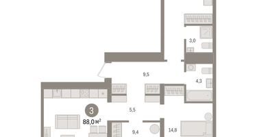3-к. квартира, 87&nbsp;м²