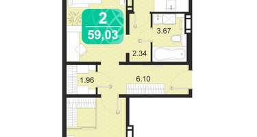2-к. квартира, 59&nbsp;м²