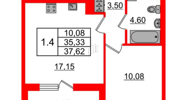 1-к. квартира, 35 м²
