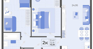 2-к. квартира, 72&nbsp;м²