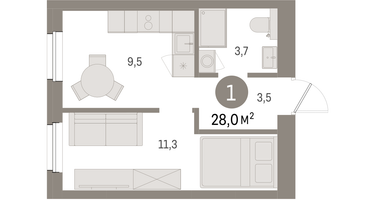 Студия, 28&nbsp;м²