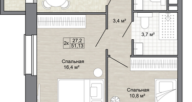 2-к. квартира, 51 м²