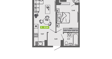Студия, 37&nbsp;м²