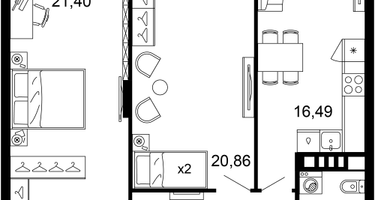 2-к. квартира, 71&nbsp;м²